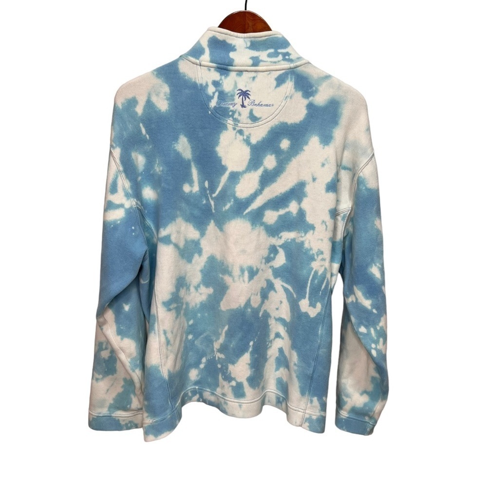 Tommy Bahama Blue & White Tie Dye 1/4 Zip Pullover Sweater Size Large - Picture 2 of 11
